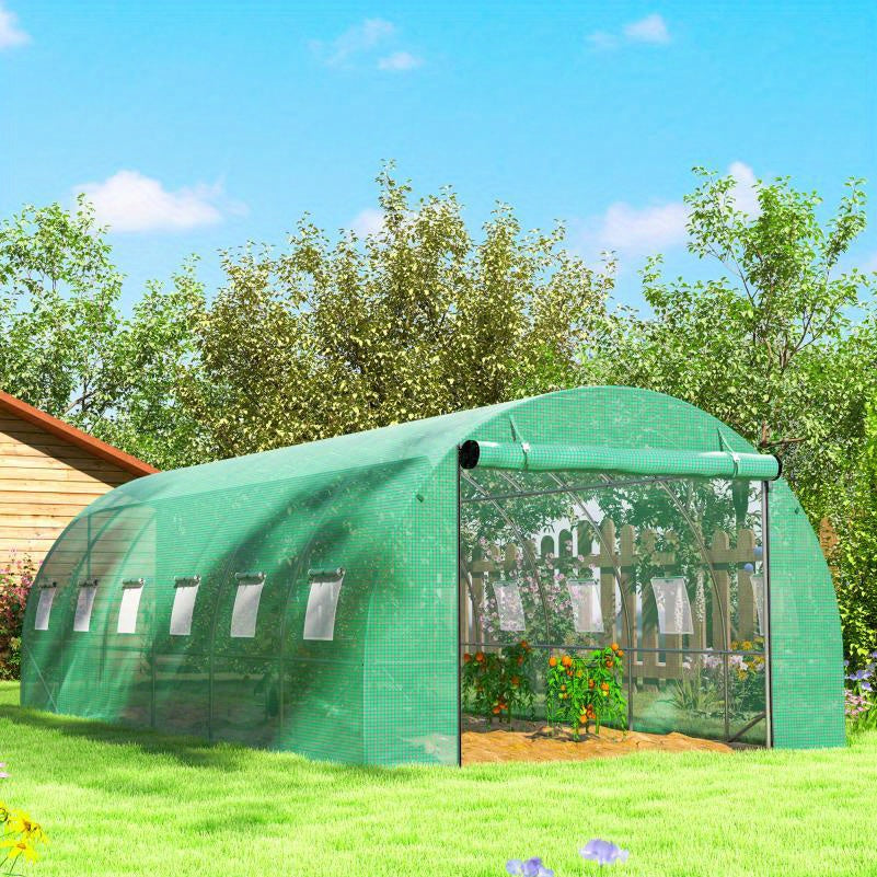Tomatenkas – Kweekkas – Foliekas – Groeibuis – Tuinkas – UV-bestendig Plastic – 12 Ventilatieramen & Oprolbare Deur – Inclusief Grondankers