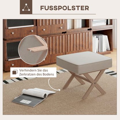 Voetenbank – Poef – Hocker – Zitbankje – Voetensteun – Comfortabel Zacht Zitvlak – Stevige Rubberwood Poten – Beige