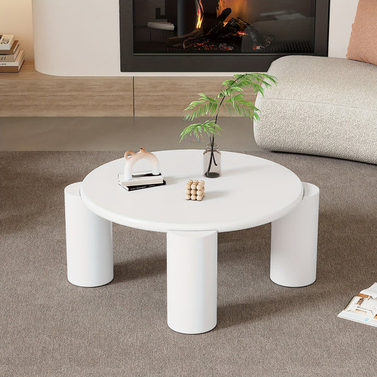 Salontafel – Woonkamertafel – Koffietafel – Bijzettafel – Theetafel – Wit – Ronde Hoeken – 4 Stevige Poten – Compact Formaat