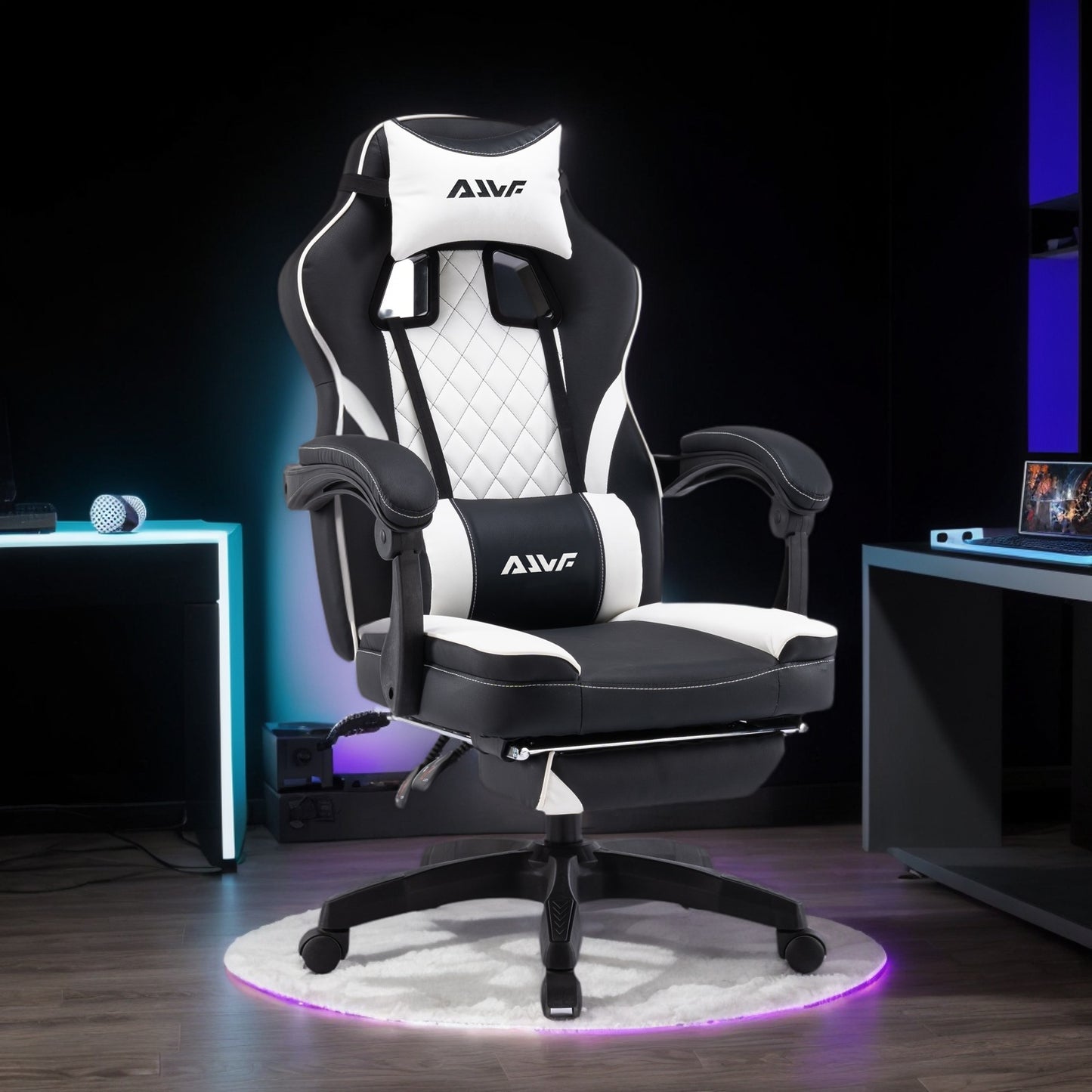 Gamingstoel – Gamestoel – Werkstoel – Bureaustoel – Computestoel – Ergonomische Lendensteun – 360° Draaibaar Zwart-Wit