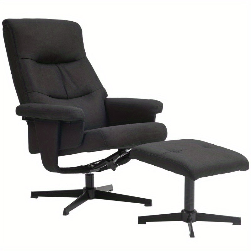 Relaxfauteuil – Draaifauteuil – Schommelstoel – Lounge Stoel – Voetenbank – Zwart Fluweel – Zwaar Metaal Frame – Eenvoudig Schoonmaken