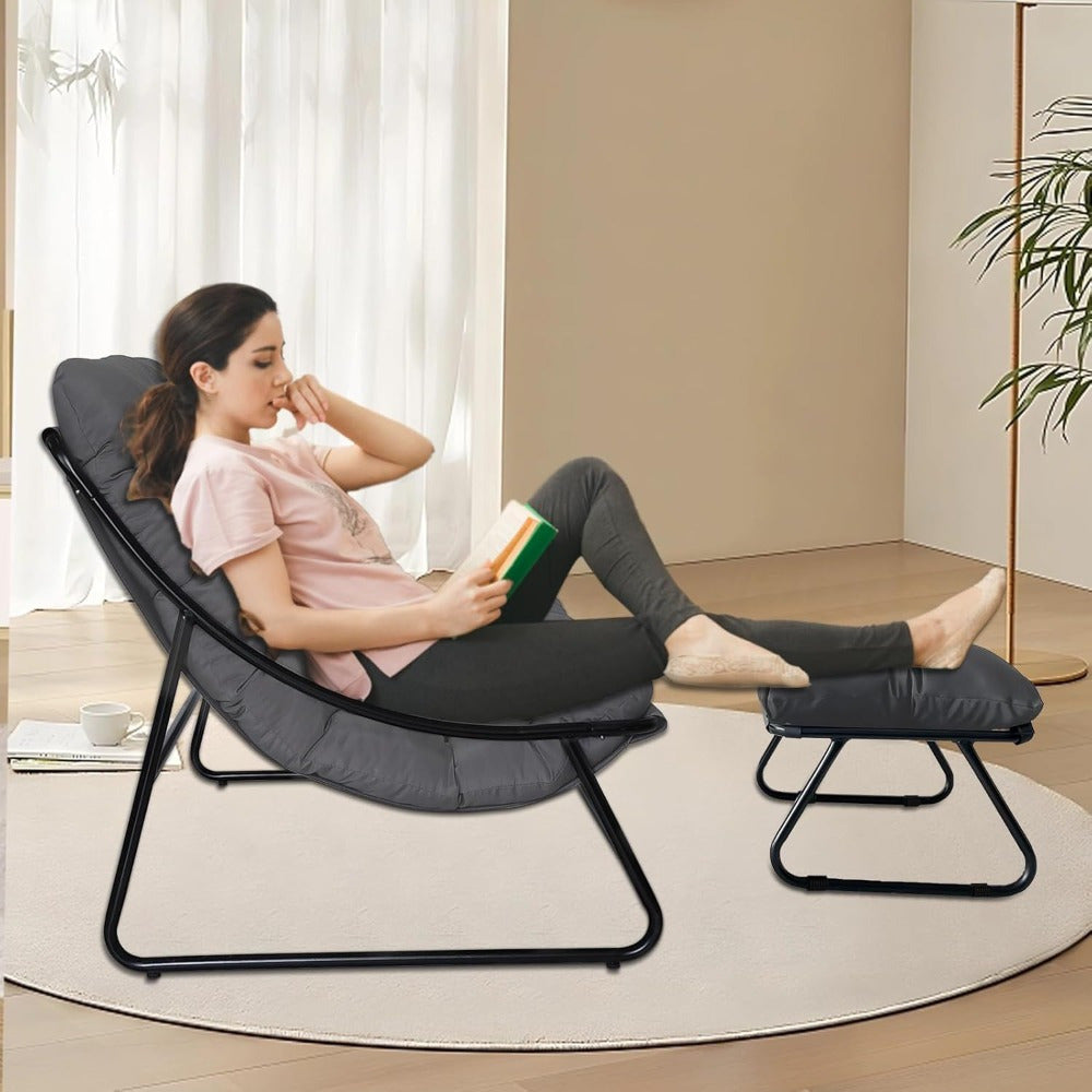 Relaxstoel dubbele relaxfauteuil – Schommelstoel – Loungestoel – Fauteuil – Ligstoel – Ergonomisch met armleuningen – Lichtgewicht en draagbaar – Grijs – Verstelbare rugleuning – Stevig metalen frame