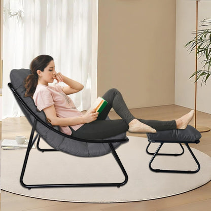 Relaxstoel dubbele relaxfauteuil – Schommelstoel – Loungestoel – Fauteuil – Ligstoel – Ergonomisch met armleuningen – Lichtgewicht en draagbaar – Grijs – Verstelbare rugleuning – Stevig metalen frame