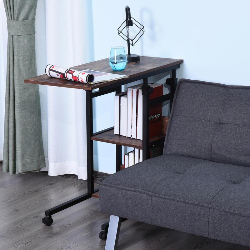Side Table with Wheels, Adjustable Height, Compact, 2 Shelves, Metal Frame, 80X40X72-82 Cm, /Black, Living Room Table, Console Table, Suitable for Living Room, Dining Room, Bedroom, Foyer, Reception Area, Office, Balcony. Per