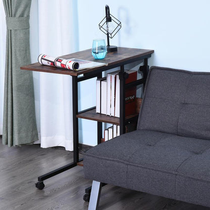 Side Table with Wheels, Adjustable Height, Compact, 2 Shelves, Metal Frame, 80X40X72-82 Cm, /Black, Living Room Table, Console Table, Suitable for Living Room, Dining Room, Bedroom, Foyer, Reception Area, Office, Balcony. Per