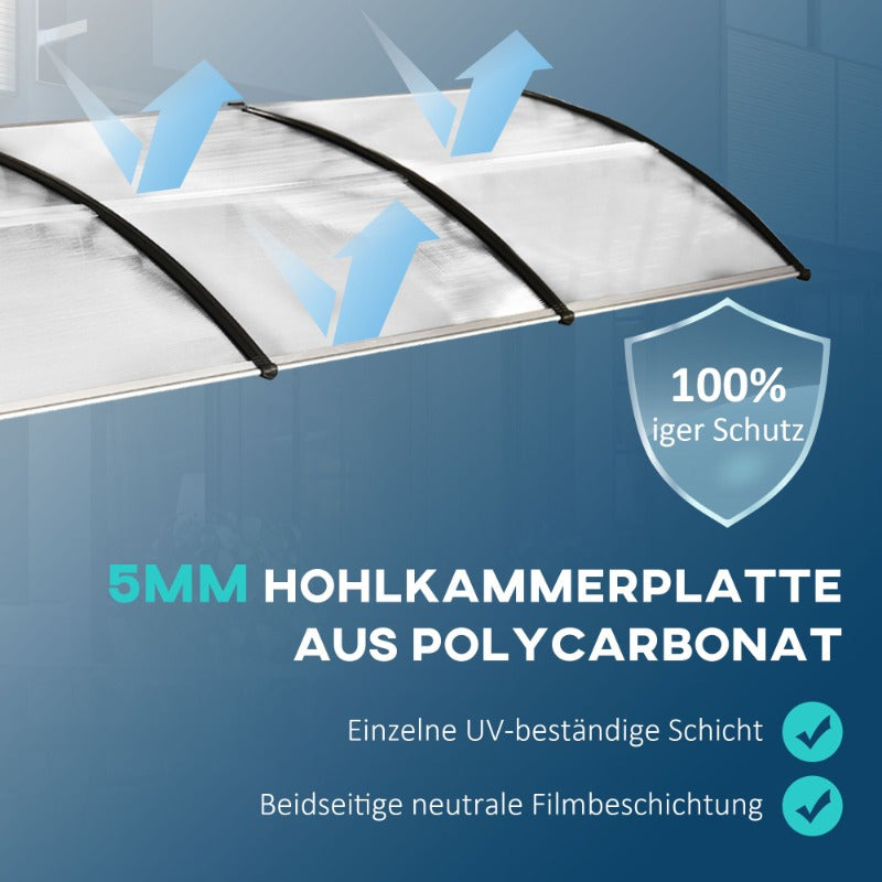 Doorluifel Polycarbonaat – Deur Overkapping – Zonwering – Regenluifel – Voordeurbescherming – UV Bescherming – 90 x 295 cm