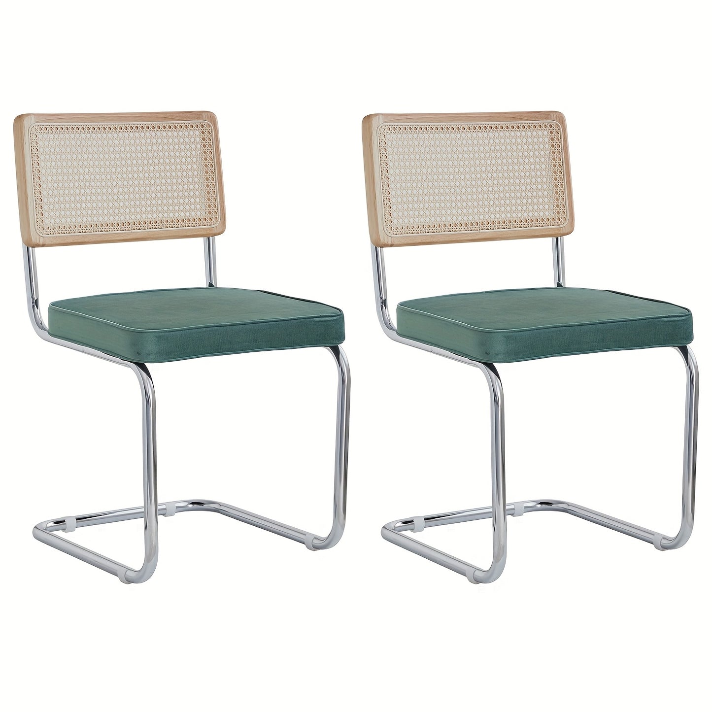 Retro Stoelen – Eetkamerstoel – Bureaustoel – Lounge Stoel – Rattan Stoel – Groene Velvet Bekleding – Lichtgewicht Metalen Frame