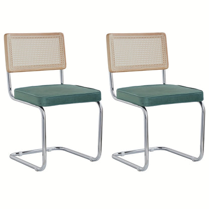 Retro Stoelen – Eetkamerstoel – Bureaustoel – Lounge Stoel – Rattan Stoel – Groene Velvet Bekleding – Lichtgewicht Metalen Frame