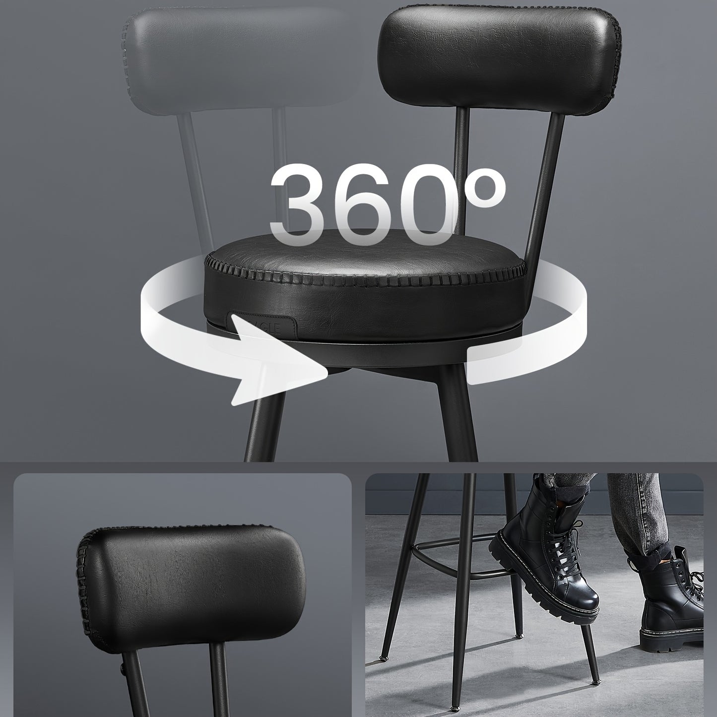 Barstoelen – Barkrukken – Barstoelen Set – Keukenstoelen – Draaibare Stoelen – Kunstleer Bekleding – 65 cm Hoog
