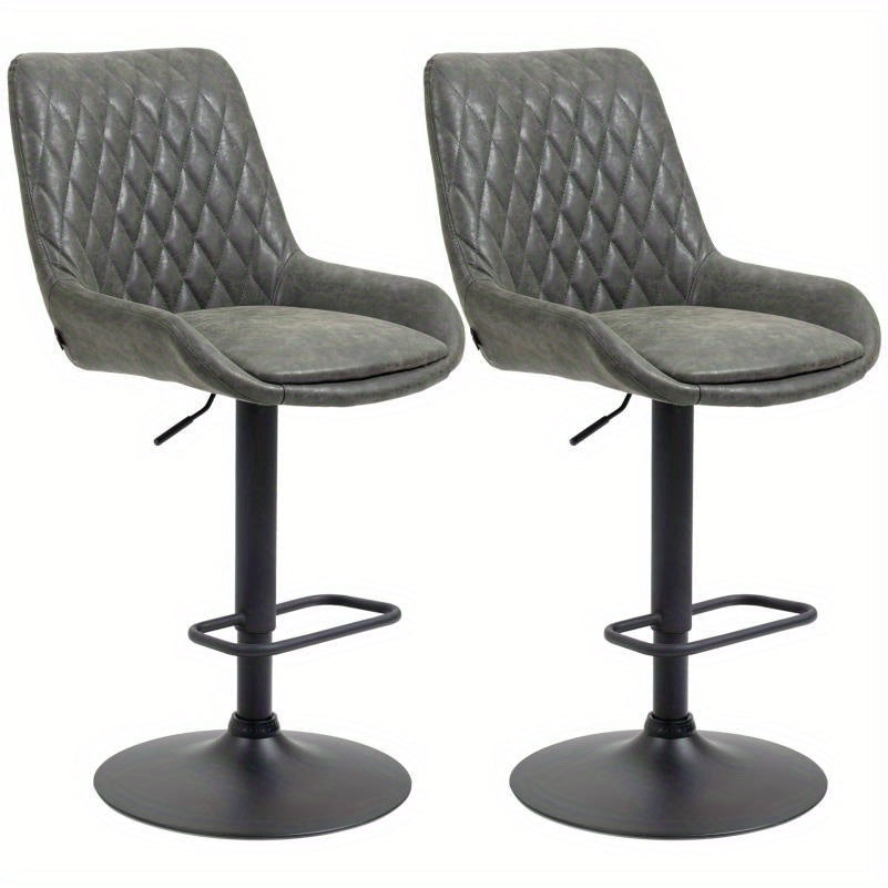 Barstoel – Barkruk – Barstoel Kruk – Keukenstoel – Barstoelen – Verstelbaar – Met Voetensteun – Met Gestoffeerde Zitting – Met Metaal Frame – Open Rugleuning – Donkergrijs/Zwart