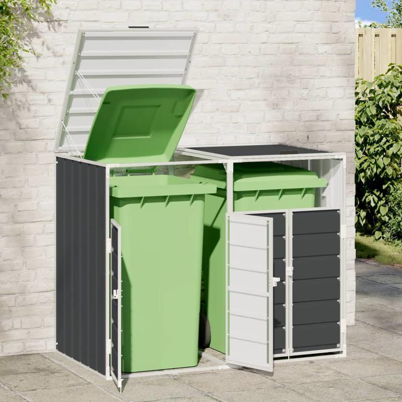 Buitenafvalbak – Afvalcontainer – Afvalbak Met Slot – Afvalopvang – Vuilnisbak – Stevig Stalen Materiaal – Weerbestendig Antracietgrijs – 142x81x112 cm