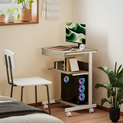 Rollend Bureau – Mobiel Bureau – Compact Bureau – Werkplek met Lade – Opbergrekken – Variant Eiken – Stevig Spaanplaat en Metaal – 4 Draaibare Wieltjes met Rem