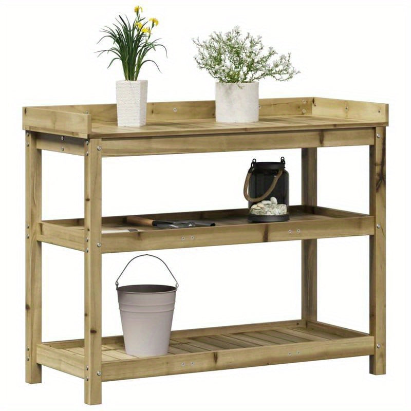 Plantentafel – Plantenstandaard – Plantenrek – Bloementafel – Bijzettafel – Bruin – Stevig Massief Dennenhout – 108x45x86,5 cm – Voor Binnen & Buiten