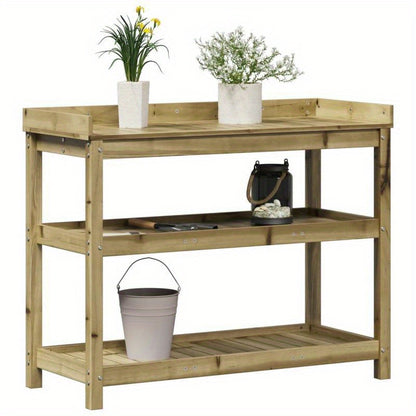 Plantentafel – Plantenstandaard – Plantenrek – Bloementafel – Bijzettafel – Bruin – Stevig Massief Dennenhout – 108x45x86,5 cm – Voor Binnen & Buiten