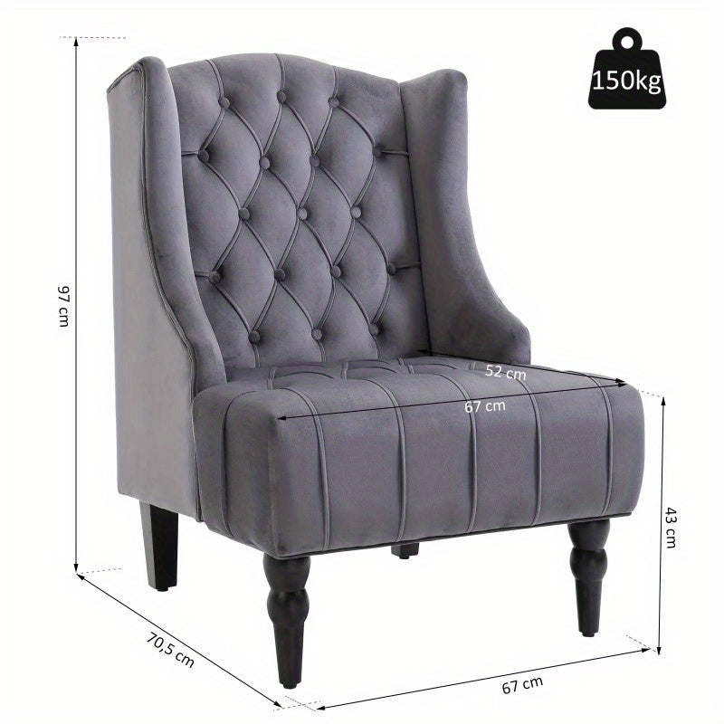 Homcom Earring Single Relaxsel with Tufting Increased Legs Gray Velvet 67 X 70 5 X 97 Cm Consecration And Comfortable