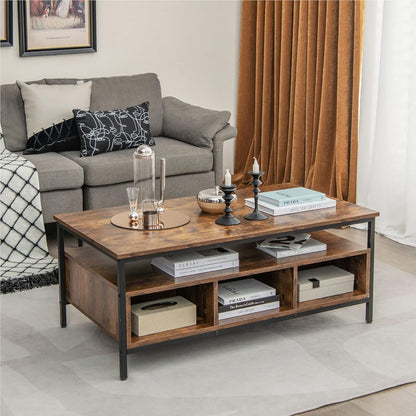 Salontafel – Koffietafel – Sofa Tafel – Woonkamertafel – Industriële Tafel – Metalen Frame – 110 x 60 cm – 6 Opbergruimtes