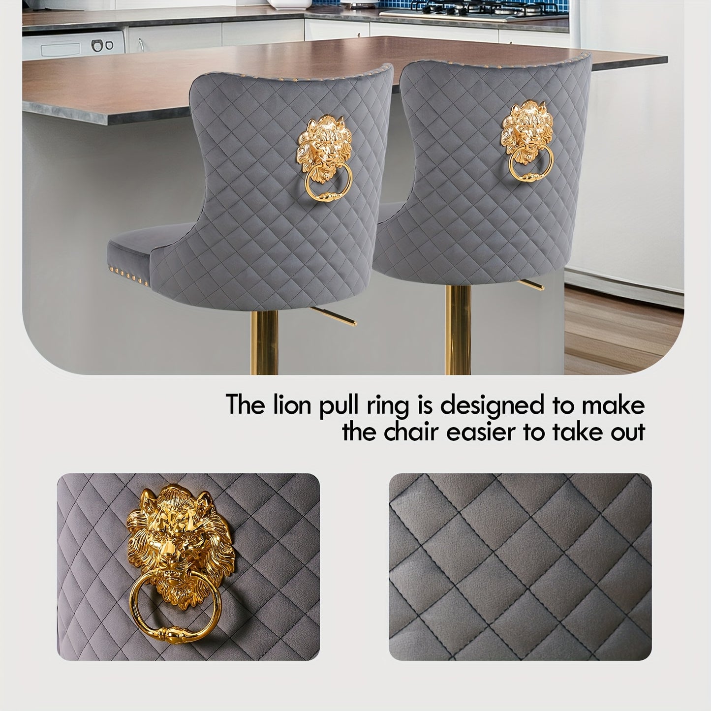 Barstoelen – Barkrukken – Krukken – Keukenstoelen – Hoge Stoelen – Set Van 2 – Draaibaar Met Verstelbare Zithoogte – Wit Fluweel Met Gouden Frame