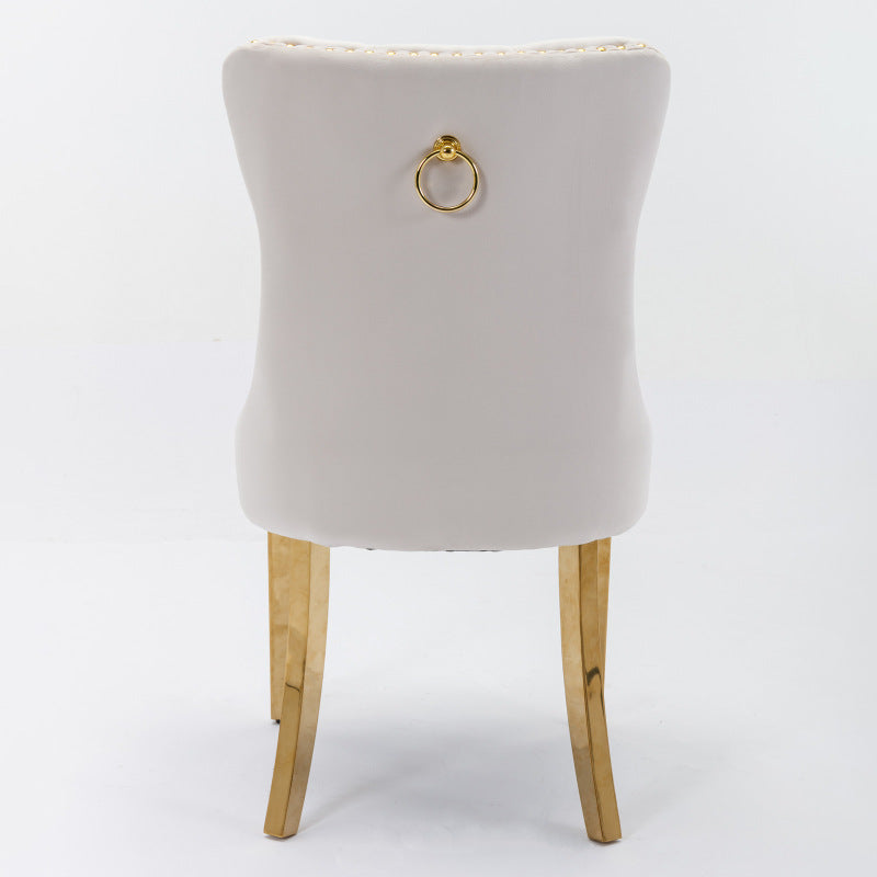 Eetkamerstoelen – Stoelen – Velvet Stoelen – Dining Chairs – Zithoek Stoelen – Set Van 2 Beige Velvet – Stevig Massief Houten Frame – Veerkrachtig Schuim Met Stalen Kern