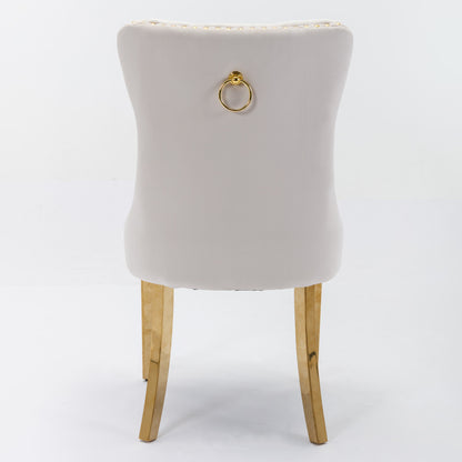 Eetkamerstoelen – Stoelen – Velvet Stoelen – Dining Chairs – Zithoek Stoelen – Set Van 2 Beige Velvet – Stevig Massief Houten Frame – Veerkrachtig Schuim Met Stalen Kern