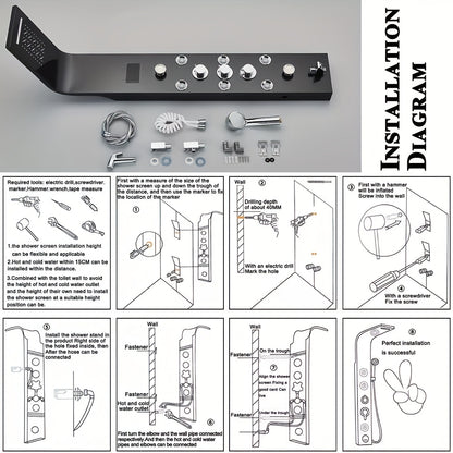 Douchepaneel – Douchekolom – Regendouche – Body Jets – Handdouche – Geborsteld Nikkel – 304 Roestvrij Staal – LED Temperatuurdisplay