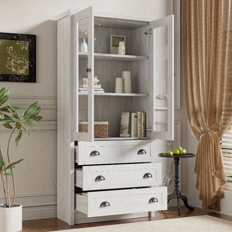 Highboard Kast – Opbergkast – Vitrinekast – Dressoir – Kledingkast – Metaal Frame & Houtlook – 80x34x171 cm – Geen Montage Nodig