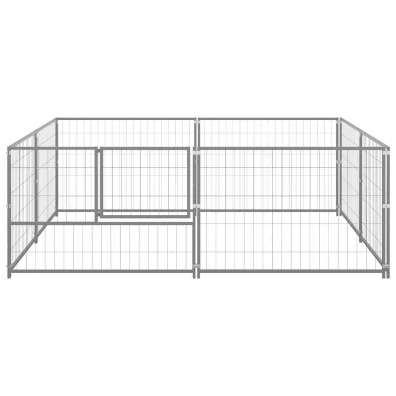 Hondenkennel – Hondenhok – Hondenren – Hondenkooi – Hondenbench – Metaal – 4 m² – Duurzaam Staal – Weerbestendig Silver