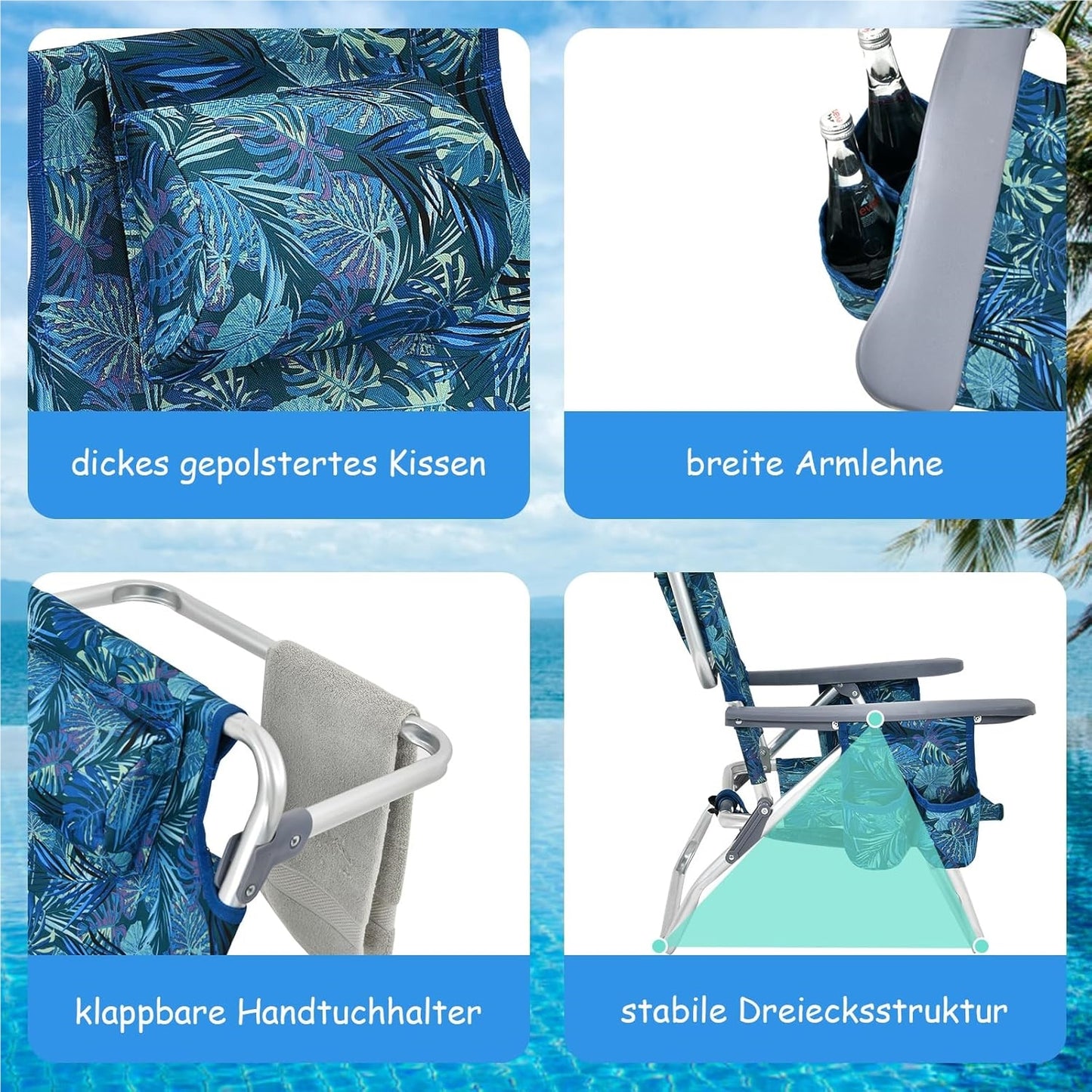 Campingstoel – Kampeerstoel – Vouwstoel – Strandstoel – Visstoel – 3-delige Set Met Verstelbare Rugleuning & Inclusief Tafel – Lichtgewicht, Waterbestendig Marine