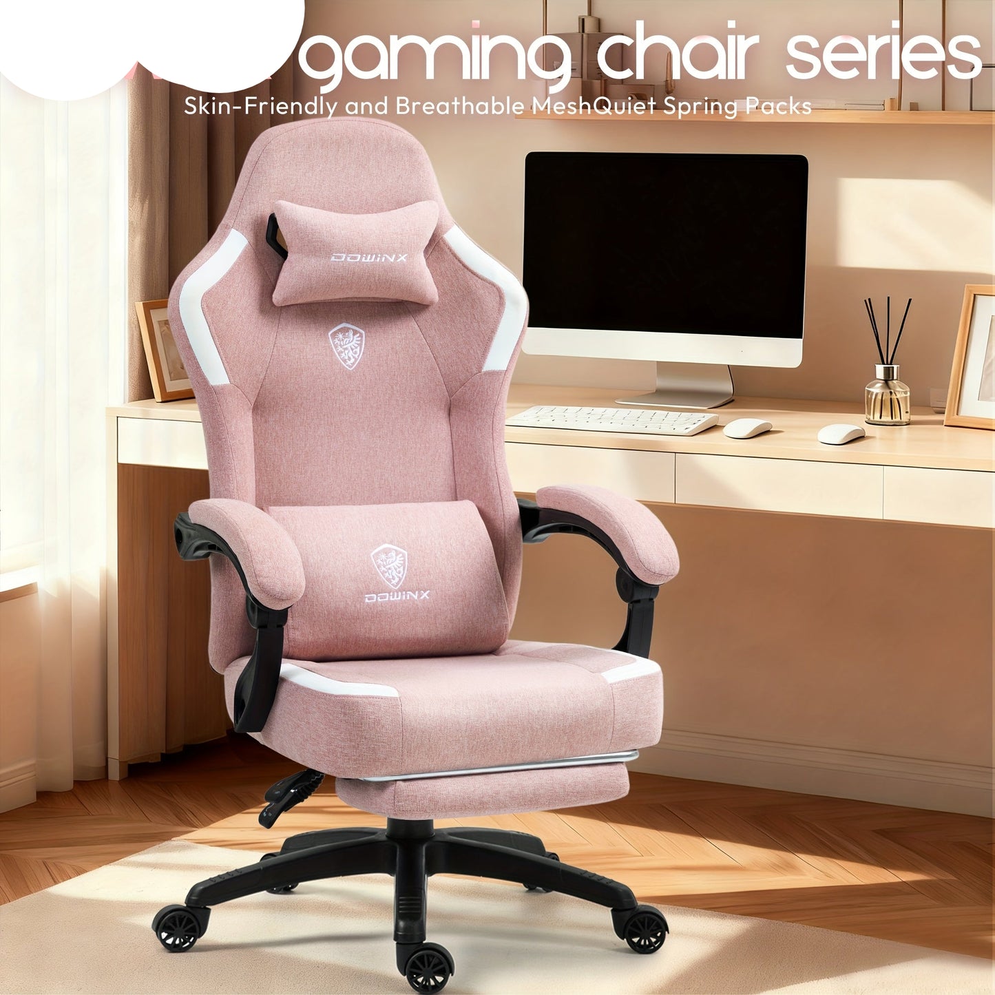 Gamingstoel Ergonomisch – Bureaustoel Office – Zwart – Met Verstelbare Voetsteun – Rugleuning En Hoofdsteun – Ademend Mesh – Max. Draagkracht 136 KG