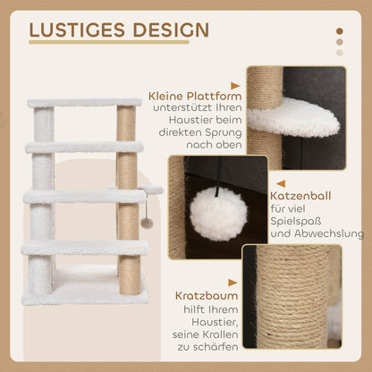 Kattentrap – Kattenladder – Huisdierentrap – Huisdierladder – Krabpaal – Pluche Bekleding – Compact 60x40x64 cm – Geschikt Voor Katten Tot 5 Kg