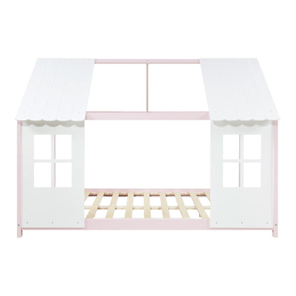 Kinderbed – Huisjesbed – Kinderbedden – Eenpersoonsbed – Speelbed – Massief Hout – Semi-Open Ontwerp – 140x200 cm – Wit