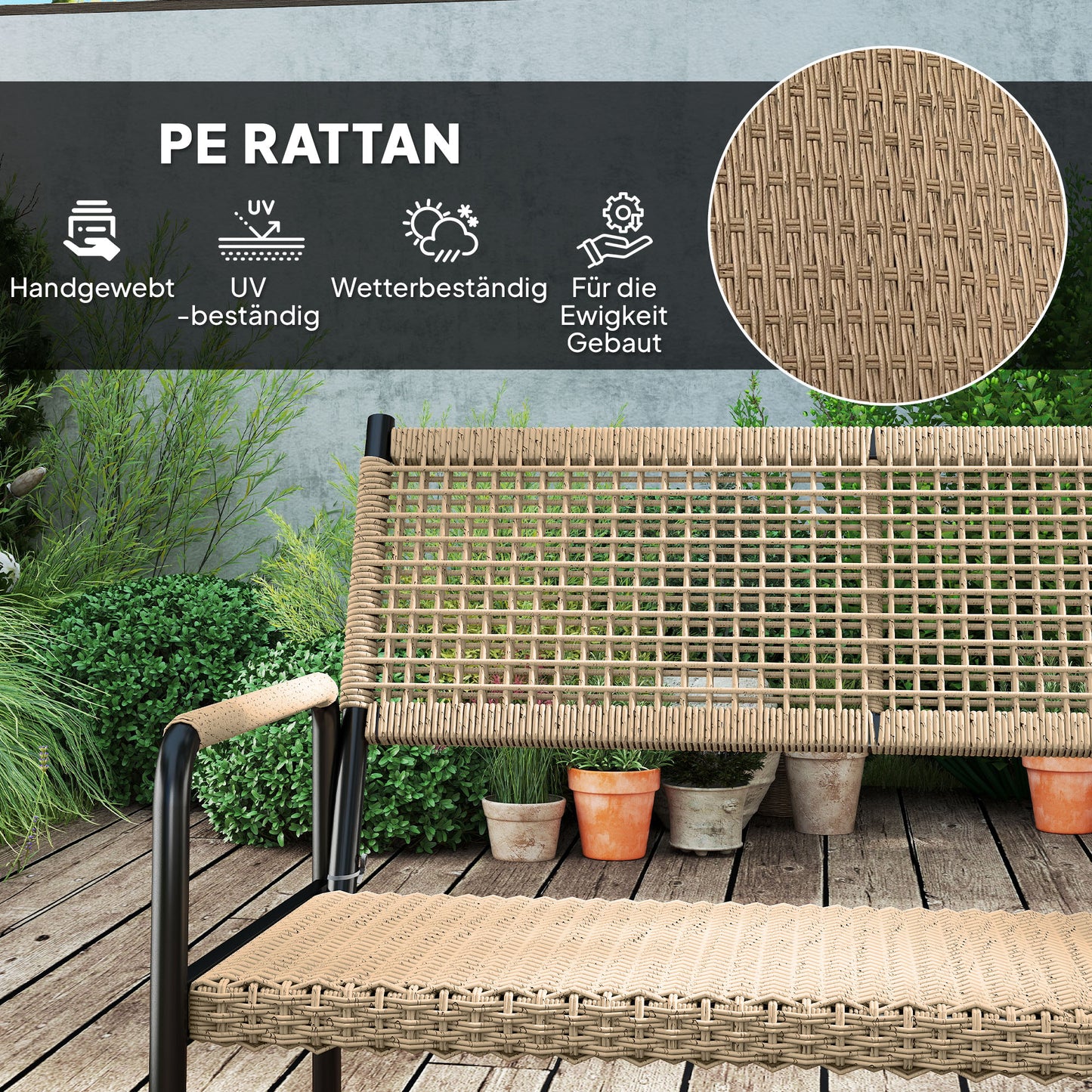 Poly Rattan Loungeset – Tuinmeubelset – Loungehoek – Buitenmeubel – Terrasmeubilair – Weerbestendig & UV-bestendig – Compleet 4-persoons Donkergrijs met Gele Accenten