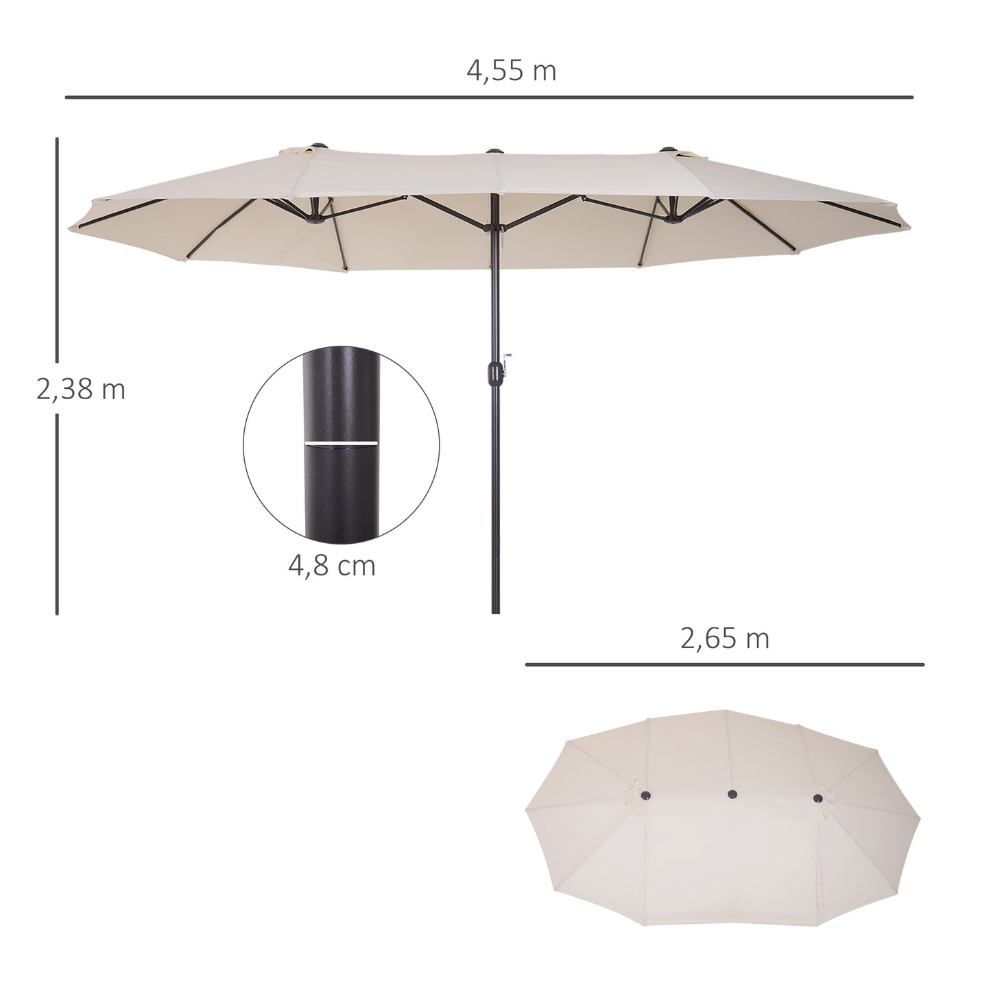 Parasol – Strandparasol – Tuinparasol – Zonnescherm – Schaduwdoek – Beige – Extra Groot 4,6 x 2,4 Meter – Stevig Polyester Doek