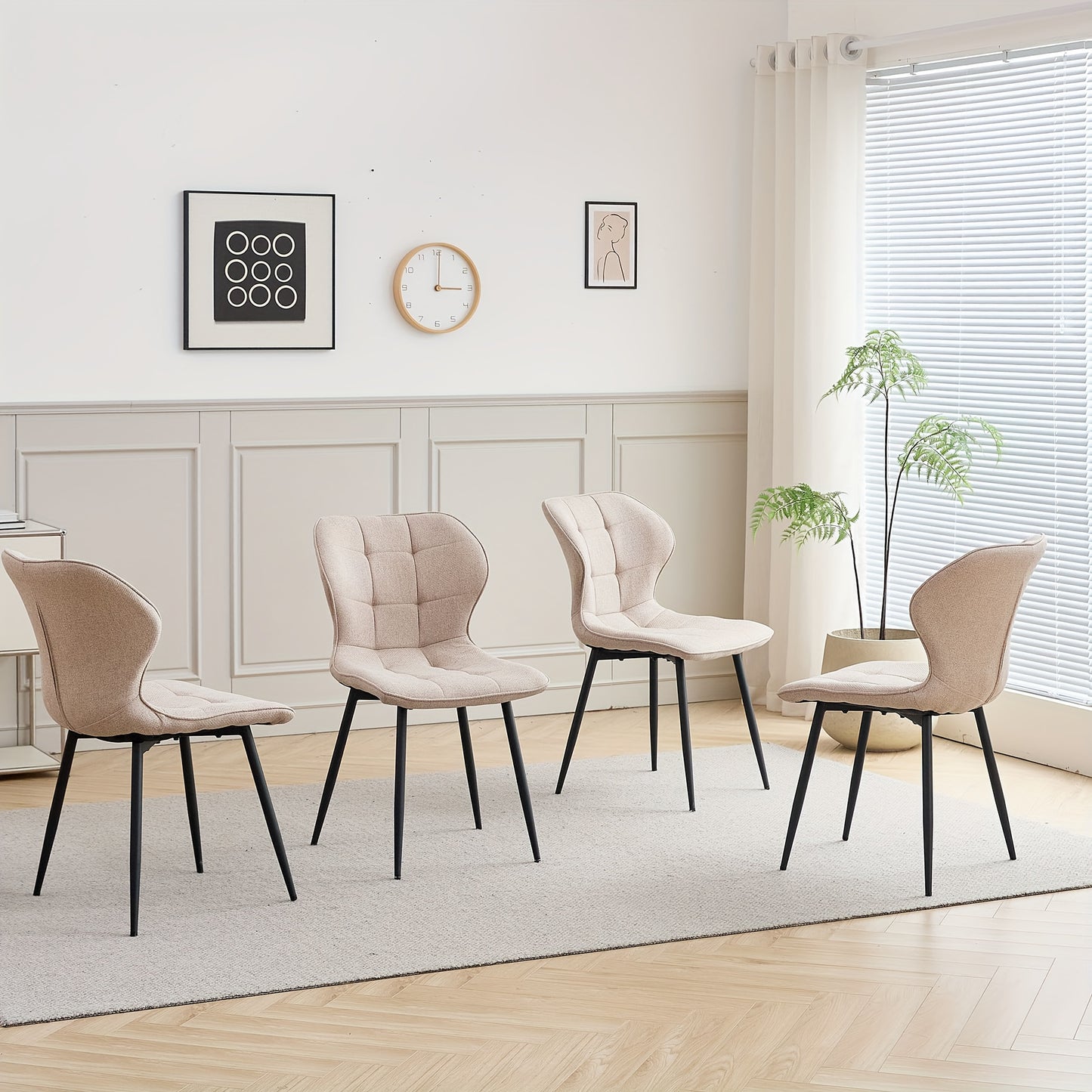 Eetkamerstoel – Stoel – Kuipstoel – Bureaustoel – Fauteuil – Linnen Bekleding – Metalen Onderstel – Set van 4 – Ergonomisch en Comfortabel – Scandinavisch Design