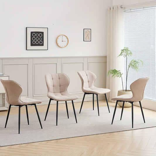 Eetkamerstoel – Stoel – Kuipstoel – Bureaustoel – Fauteuil – Linnen Bekleding – Metalen Onderstel – Set van 4 – Ergonomisch en Comfortabel – Scandinavisch Design