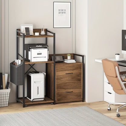 2-Drawer Heavy-Duty Mobile Filing Cabinet & Printer Stand with Shredder Compatibility, 2-Drawer Storage Shelf & Side Bag - Space-Saving Lateral File Organizer for /Office, Easy Assembly (No Wood), ≥27” Height, ≥3.2 Cu F