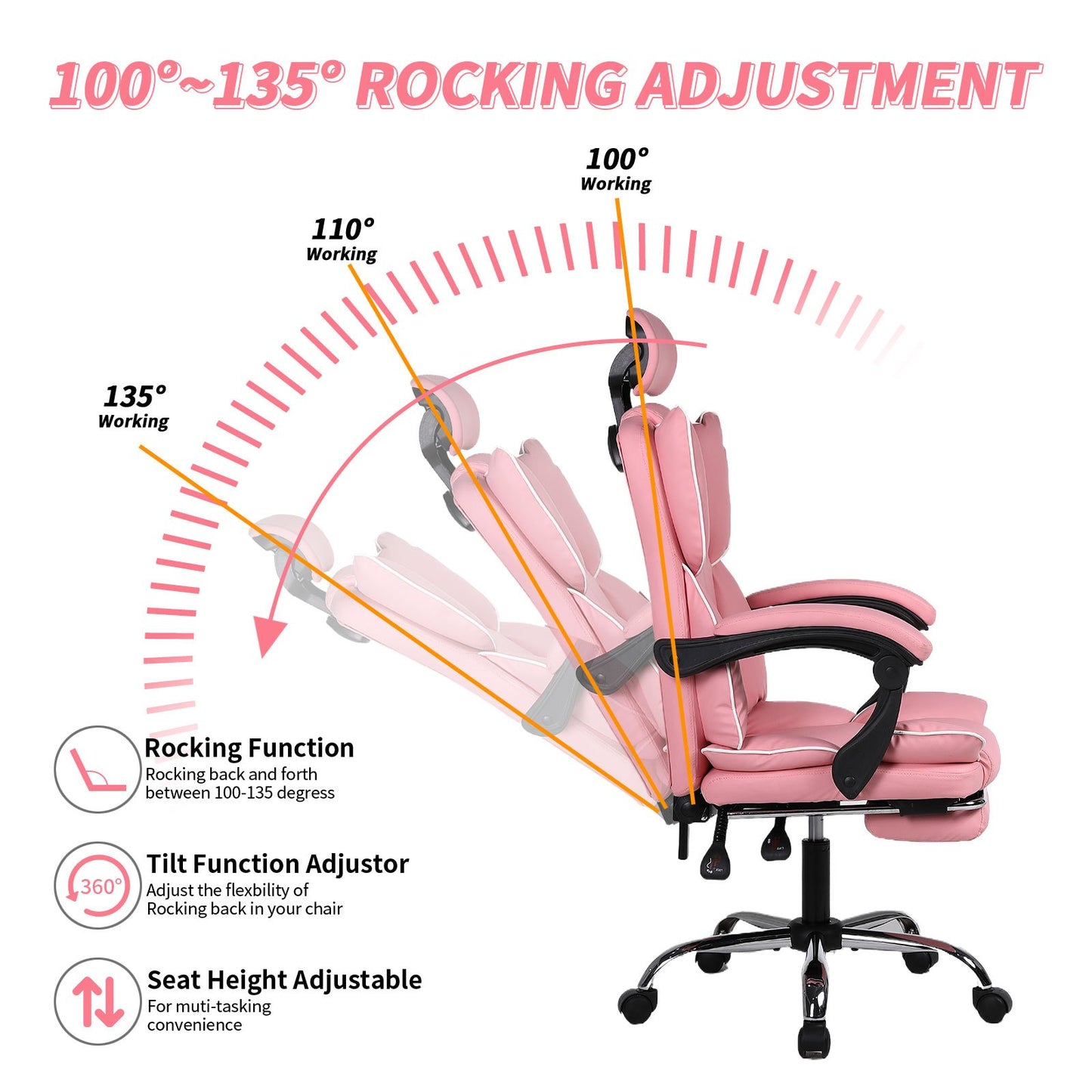 Gamingstoel – Gamestoel – Gaming Chair – Game Stoel – Bureaustoel – Ergonomisch – Verstelbare Hoogte – PU Leer – Zachte Schuimvulling – Stevige Rugsteun – Paars-Wit – 5-Wielbasis – Geschikt Voor Volwassenen En Tieners