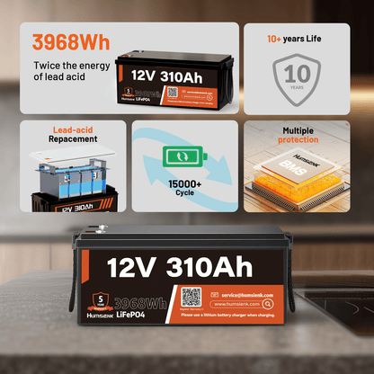 Li-ion Accu – Lithium-ijzerfosfaat Accu – LiFePO4 Batterij – 12V 310Ah Accu – Deep Cycle Accu – Ingebouwde 100A BMS – Compact & Lichtgewicht