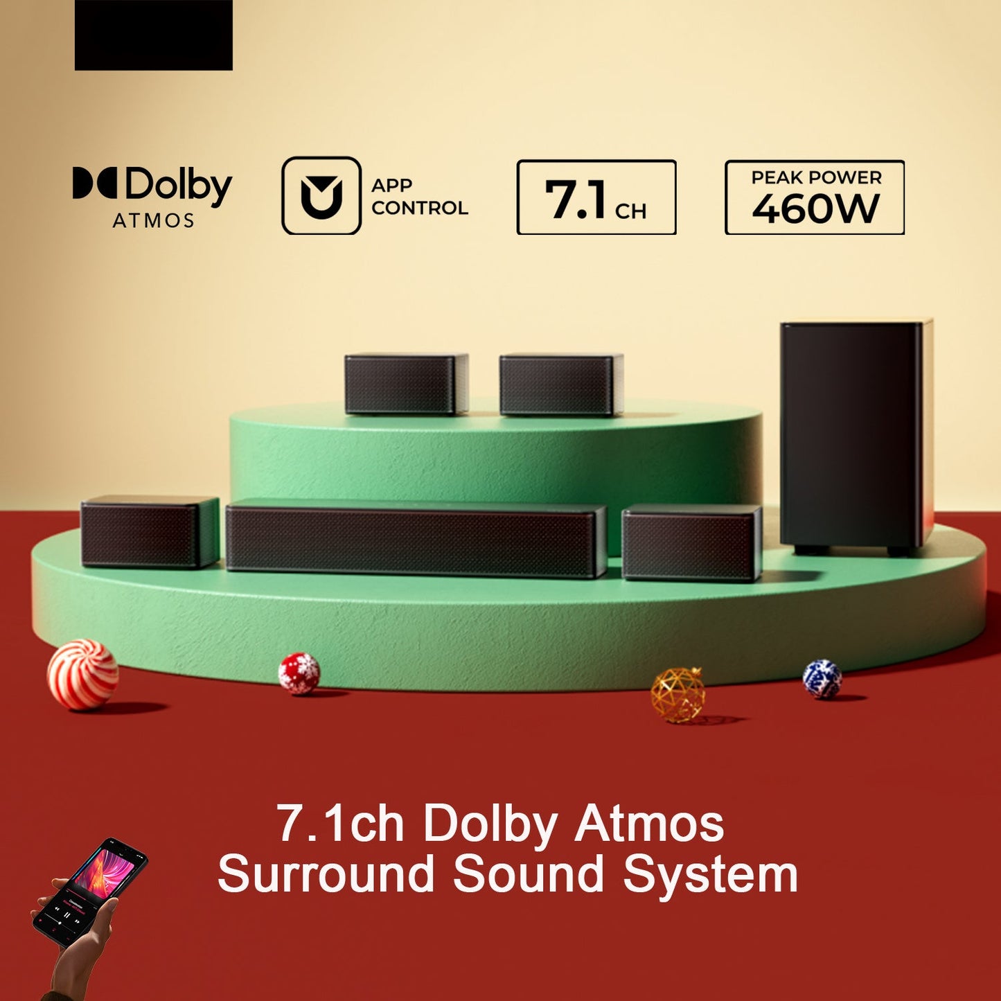 Home Cinema Set – Thuisbioscoop Systeem – Surround Geluidssysteem – Draadloos Speakersysteem – Soundbar Set – 7.1 Dolby Atmos – 6,5 Inch Draadloze Subwoofer – 460W Krachtig Geluid