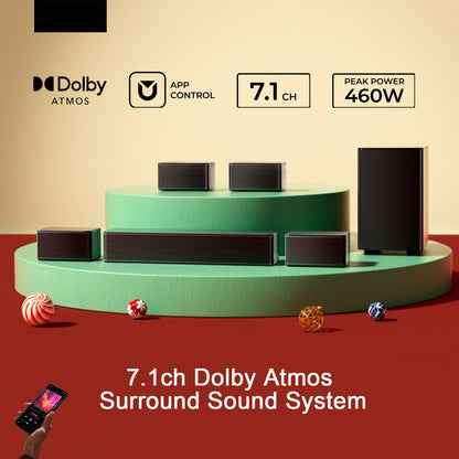 Home Cinema Set – Thuisbioscoop Systeem – Surround Geluidssysteem – Draadloos Speakersysteem – Soundbar Set – 7.1 Dolby Atmos – 6,5 Inch Draadloze Subwoofer – 460W Krachtig Geluid