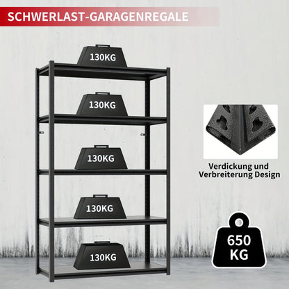 Stalen Rek – Metalen Stellingkast – Opbergrek – Werkplaatsrek – Garagekast – 5 Laags – Draagvermogen 650 kg – Verstelbare Hoogte – Krasbestendig – 160x80x40 cm