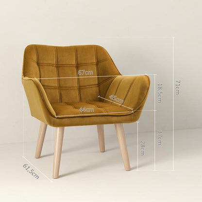 Scandinavian Modern Accent Chair with Mustard-Yellow Velvet-Like Upholstery - Heavy-Duty 120kg Weight Capacity, Rubberwood Legs & Easy Assembly - Vibrant Yellow Armchair for Living Room, Bedroom, Office - Durable Comfortable
