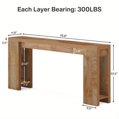 Sidetable – Consoletafel – Wandtafel – Haltafel – Bijzettafel – Houten Farmhouse Stijl – Compact 160x29,5x85 cm – Licht Eiken Bruin