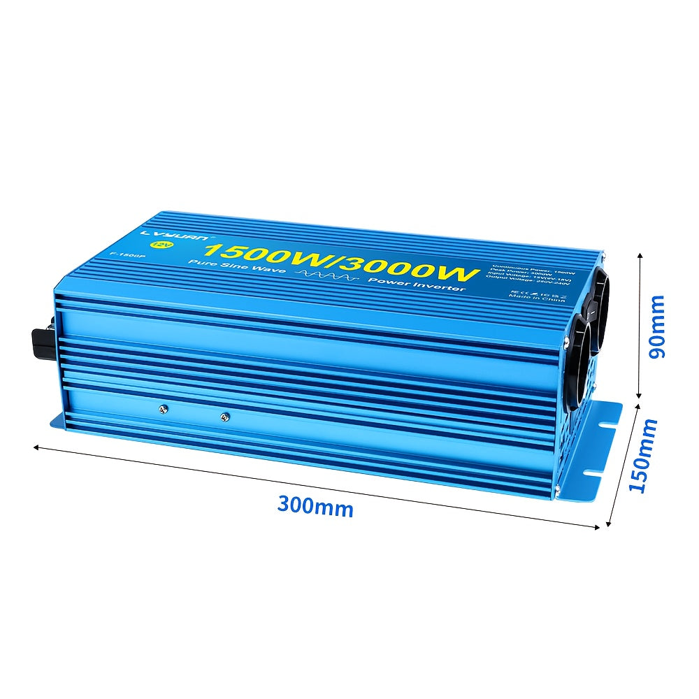 Omvormer – Spanningsomvormer – Inverter – Converter – 24V Variant – 1500W Continu Vermogen – Zuivere Sinusgolf Met LCD Display
