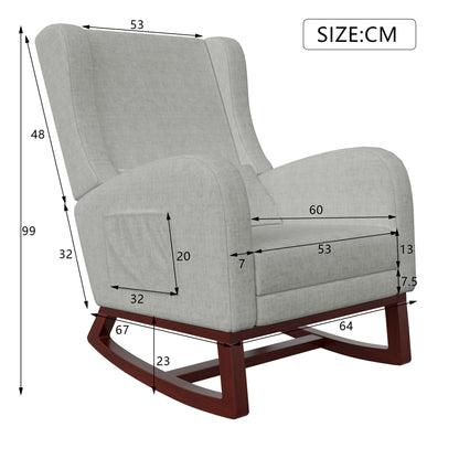 Schommelstoel – Relaxstoel – Lounge Stoel – Leunstoel – Voetenbank – Hoogte Rugleuning – Massief Houten Onderstel – Zijzakken – Verlengbare Voetensteun – Grijs