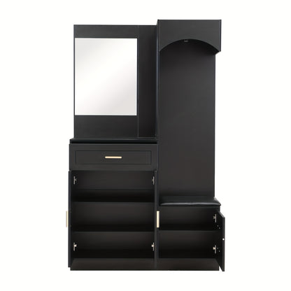 Modern Compact Wardrobe & Shoe Cabinet with Mirror - Freestanding Storage Cabinet with Adjustable Shelves, Doors & Drawers, Space-Saving Multifunctional Furniture for Small Spaces, Classic Contemporary Design, No Electrical R