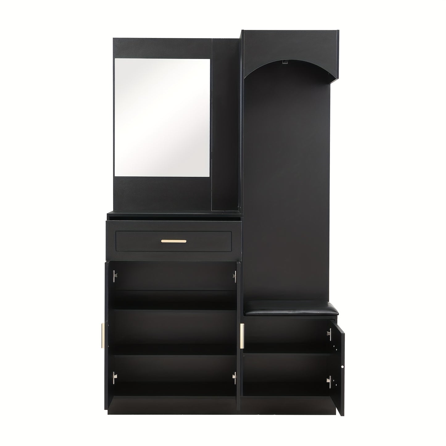 Modern Compact Wardrobe & Shoe Cabinet with Mirror - Freestanding Storage Cabinet with Adjustable Shelves, Doors & Drawers, Space-Saving Multifunctional Furniture for Small Spaces, Classic Contemporary Design, No Electrical R