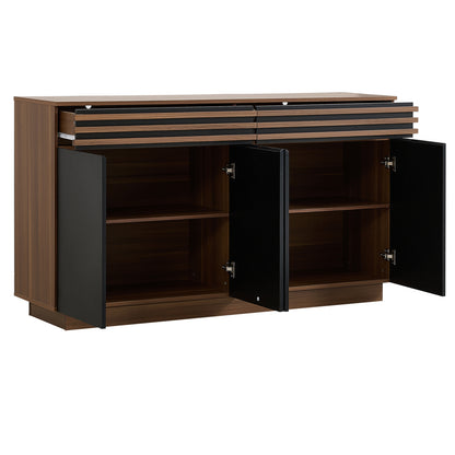 Dressoirkast – Sideboard – Buffetkast – Opbergkast – Kast – Zwart – 150x40x85 cm – MDF – 2 Lades & 4 Deuren – Ruime Opbergruimte