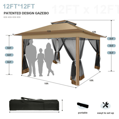 Partytent – Tuintent – Paviljoen – Feesttent – Bouwtent – Opvouwbaar – 3x3 m – Waterdicht Met Verstelbare Hoogte en Dubbel Ventilatiedak
