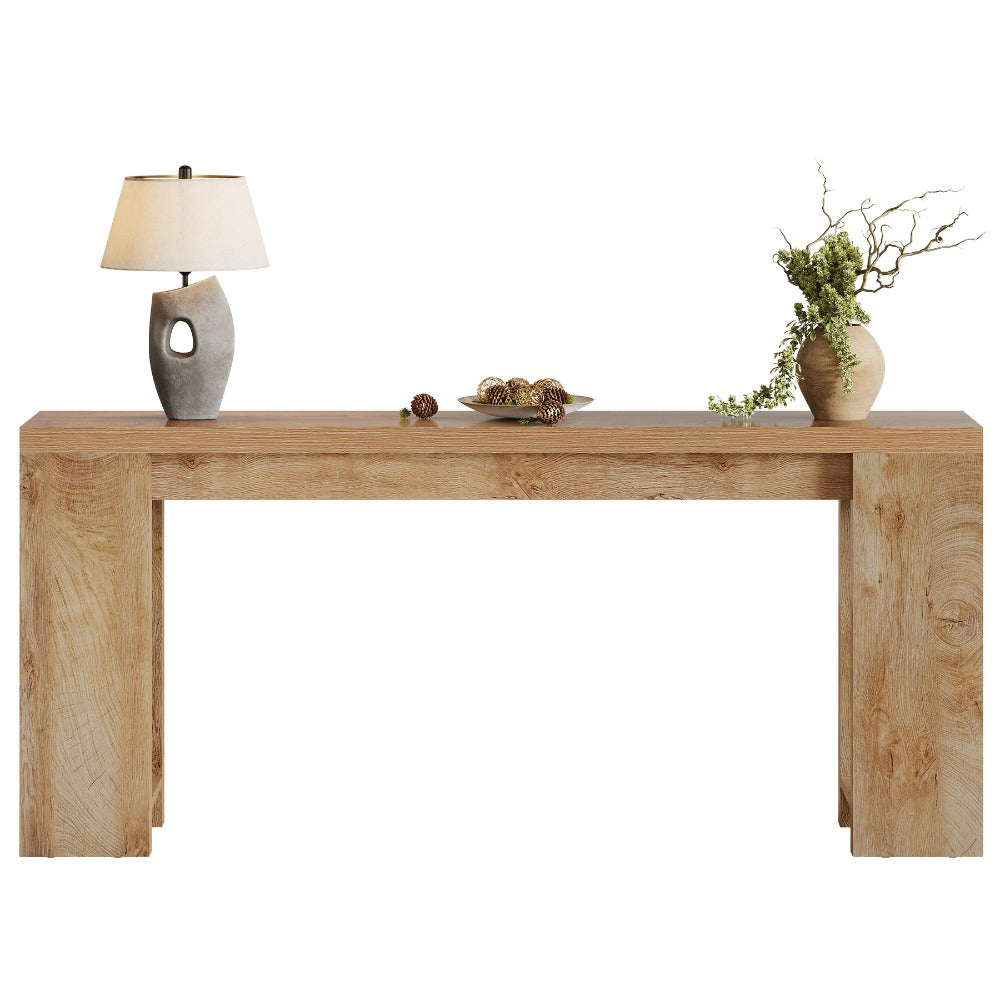 63-Inch Extra Long Console Table Suitable for Entryway, Living Room - Modern Farmhouse Sofa Table with Light Oak Brown Engineered Wood Top & Narrow Space-Saving Design, Easy Assembly for Hallway, Apartment, Small Spaces - Dur