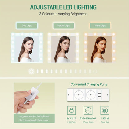 Make-up Tafel – Kaptafel – Make-up Organizer – Cosmeticatafel – Schminktafel – Verstelbare LED Verlichting – Haardrogerhouder – 108 cm Breed – 2 Lades & 2 Kasten - Wit